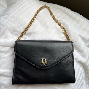DIOR Vintage Black Leather Chain Shoulder Bag